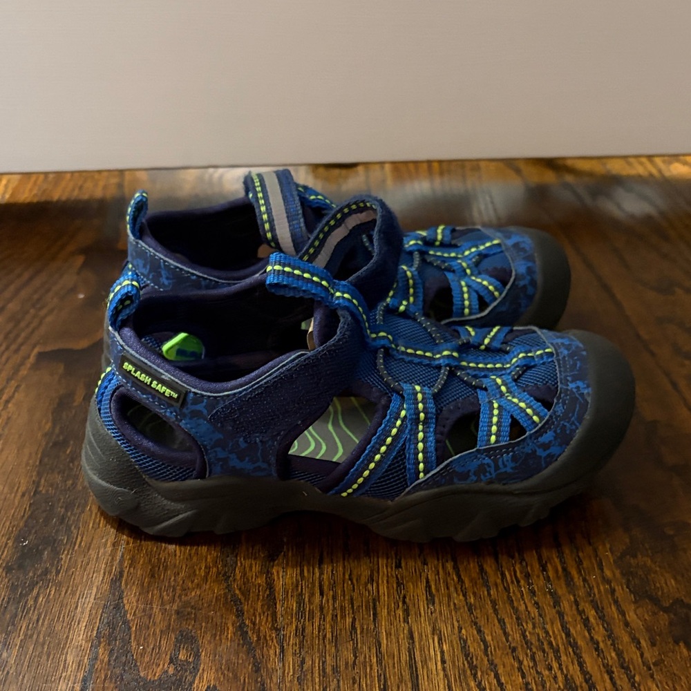 Kids Navy Blue Outdoor Sandals with Lime Accents